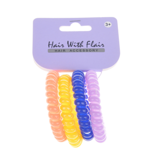 4 Pcs Bright Color Spiral Hair Elastic TPU Telephone Line Hair Tie with Pearl