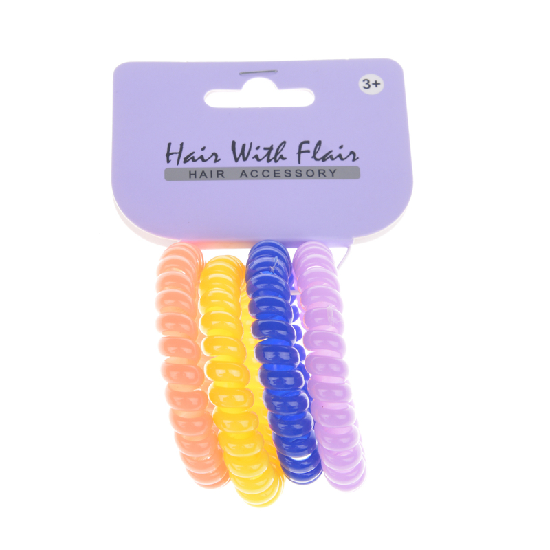 4 Pcs Bright Color Spiral Hair Elastic TPU Telephone Line Hair Tie with Pearl