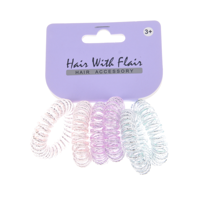6 Pcs Spiral Hair Elastic TPU Telephone Line Hair Tie with Pearl