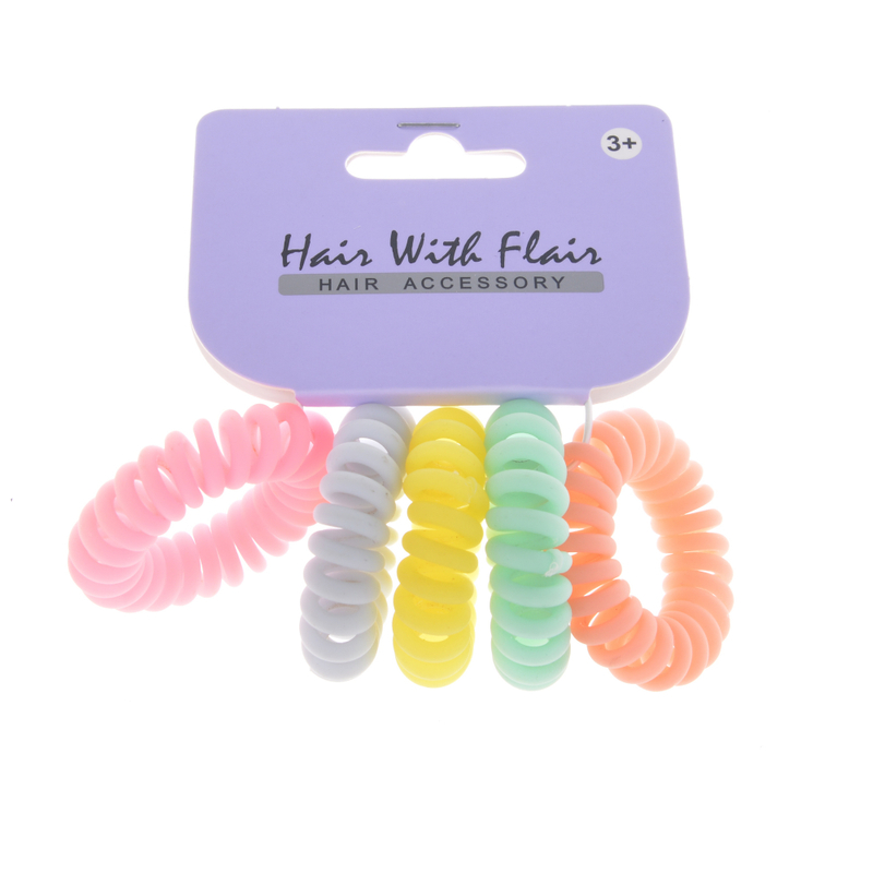 4 Pcs Bright Color Spiral Hair Elastic TPU Telephone Line Hair Tie with Pearl