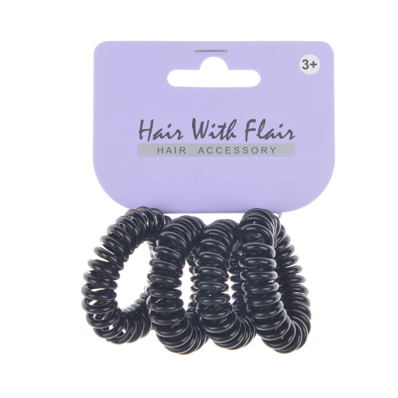 4 Pcs Black Spiral Hair Elastic TPU Telephone Line Hair Tie