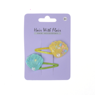 2 Pcs Hair Clips Snap Clips with Shell Shape Charm for Girl