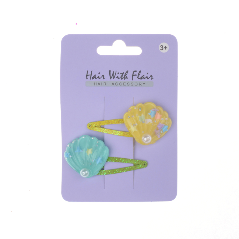 2 Pcs Hair Clips Snap Clips with Shell Shape Charm for Girl