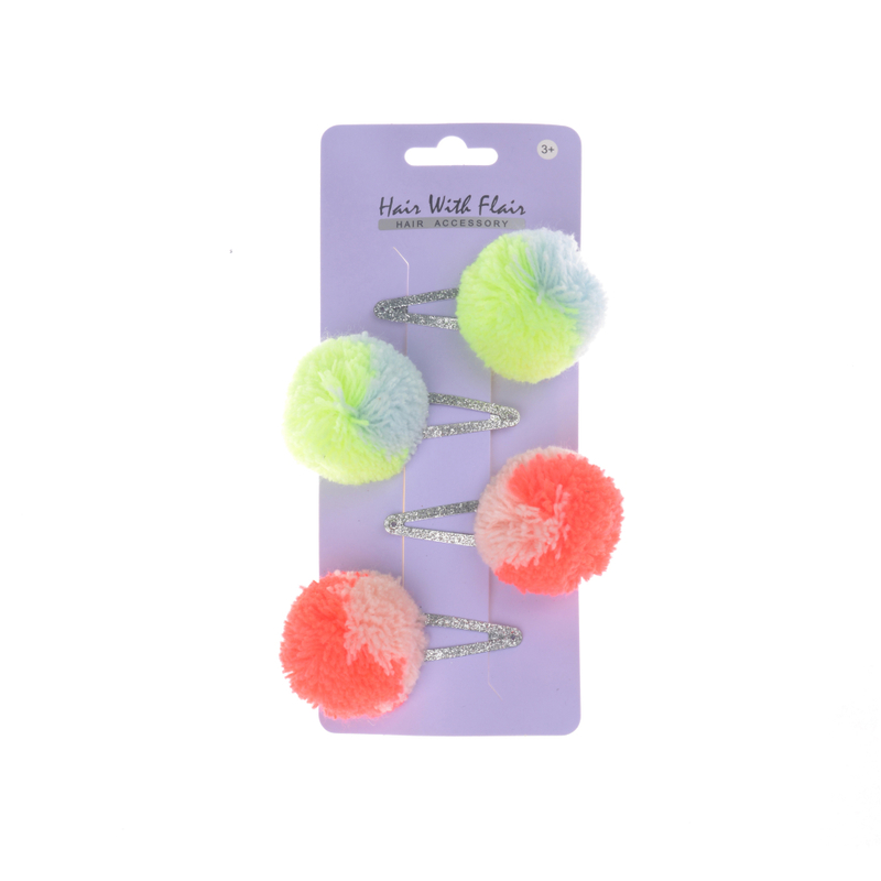4 Pcs Pompom Hair Clips Metal Clips for Girl