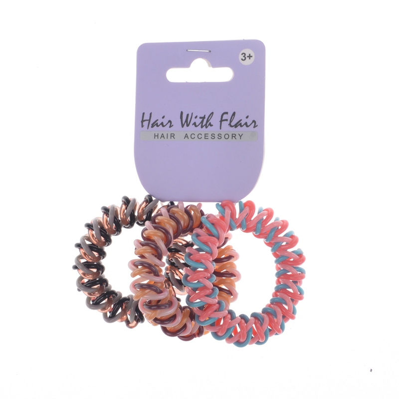 3pcs 2 color Spiral Hair Elastic TPU Telephone Line Hair Tie