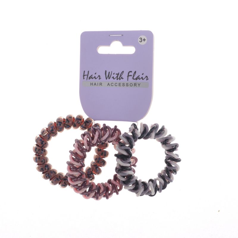 3pcs 2 color Spiral Hair Elastic TPU Telephone Line Hair Tie